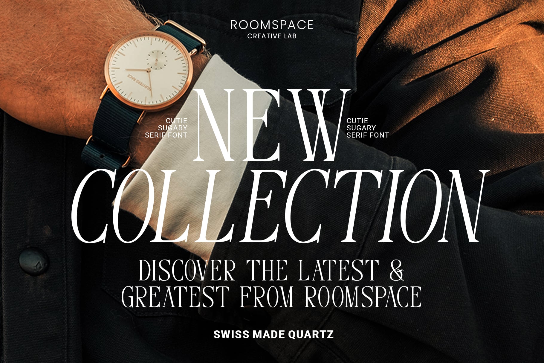 Wrist watch on warm toned fabric with New Collection typography mockup
