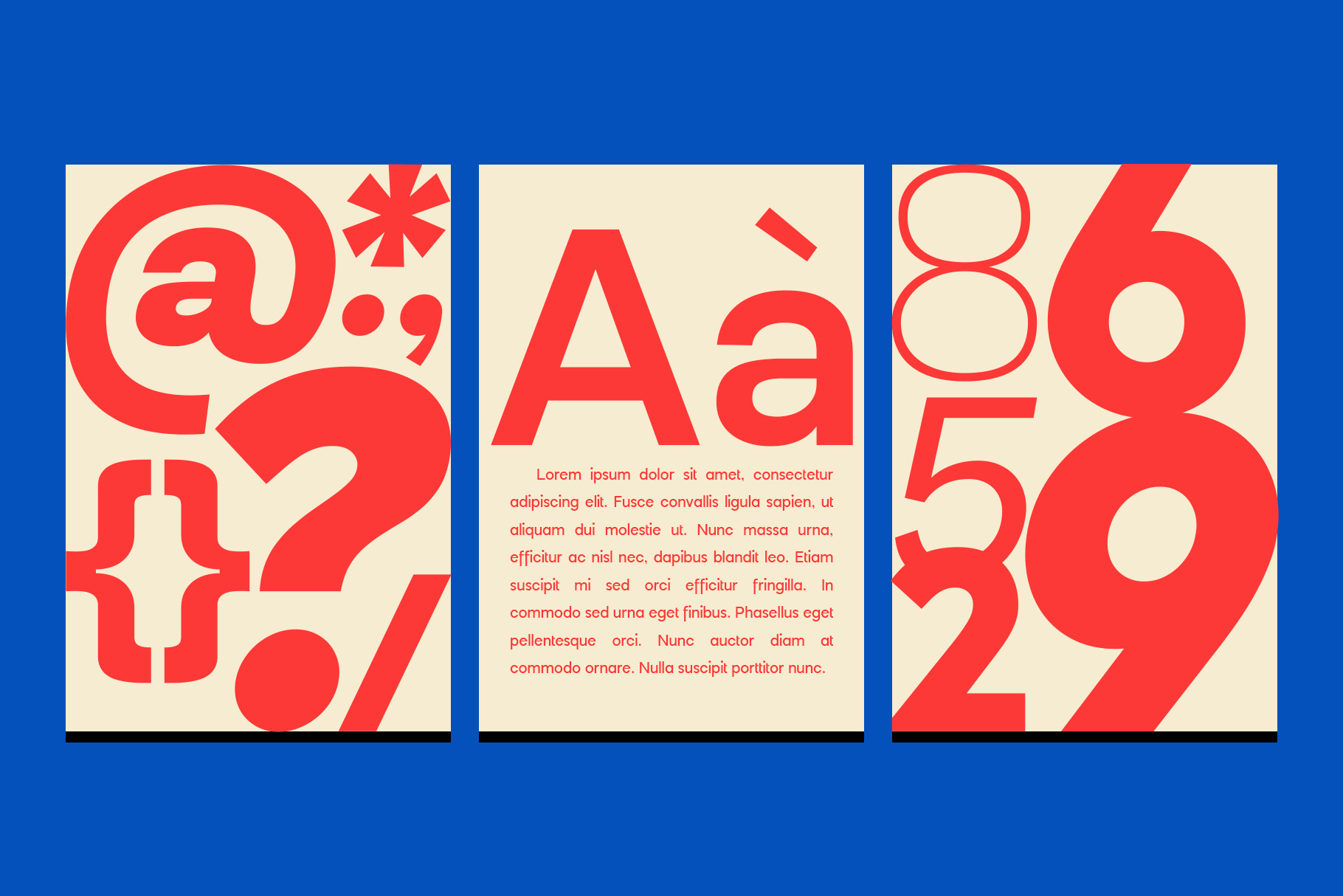 Retro poster set with bold red typography, geometric shapes, plus symbols on cream background