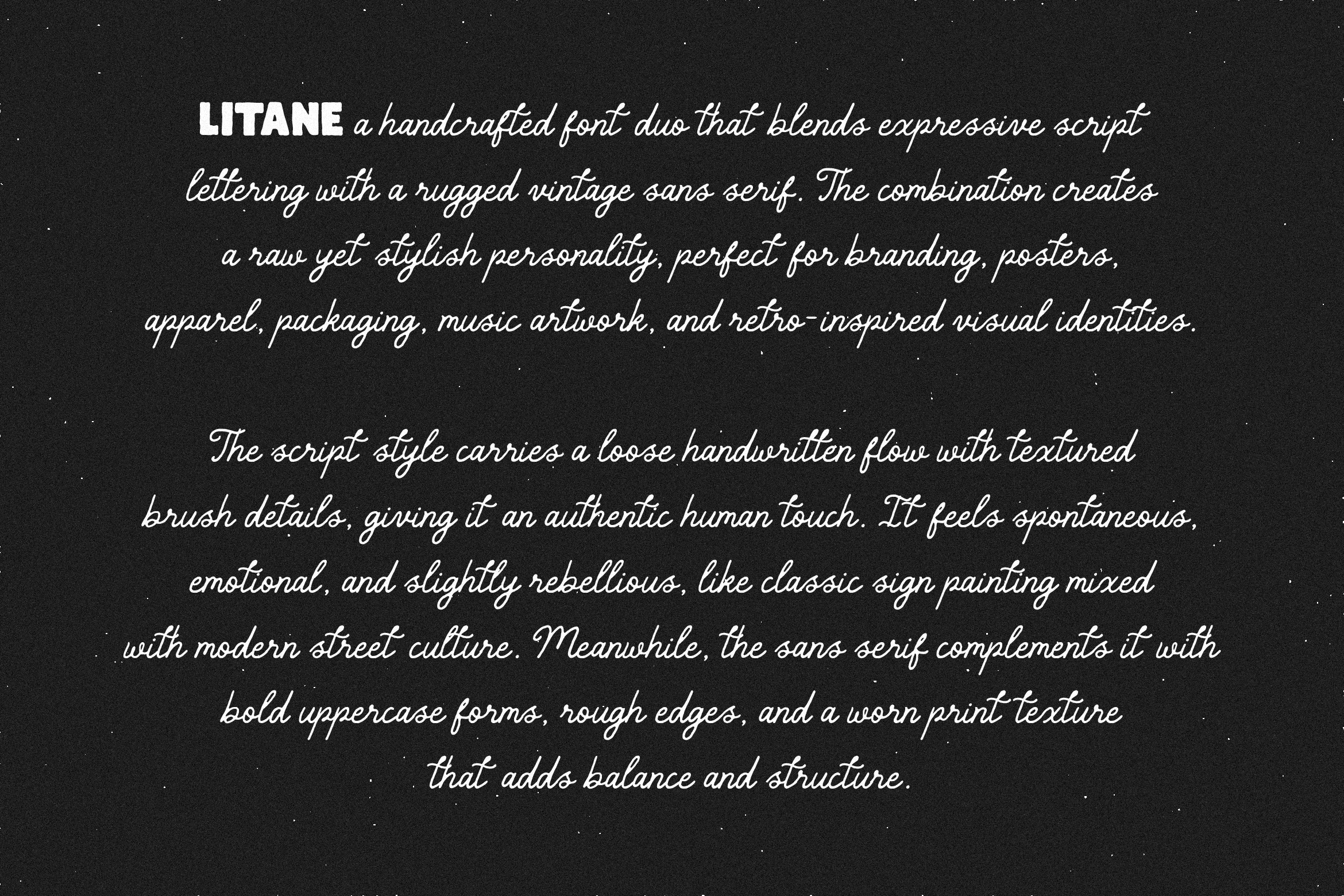 Rustic sans serif and script font duo blending vintage charm for branding packaging posters music artwork. Ideal for retro visual identities designers.