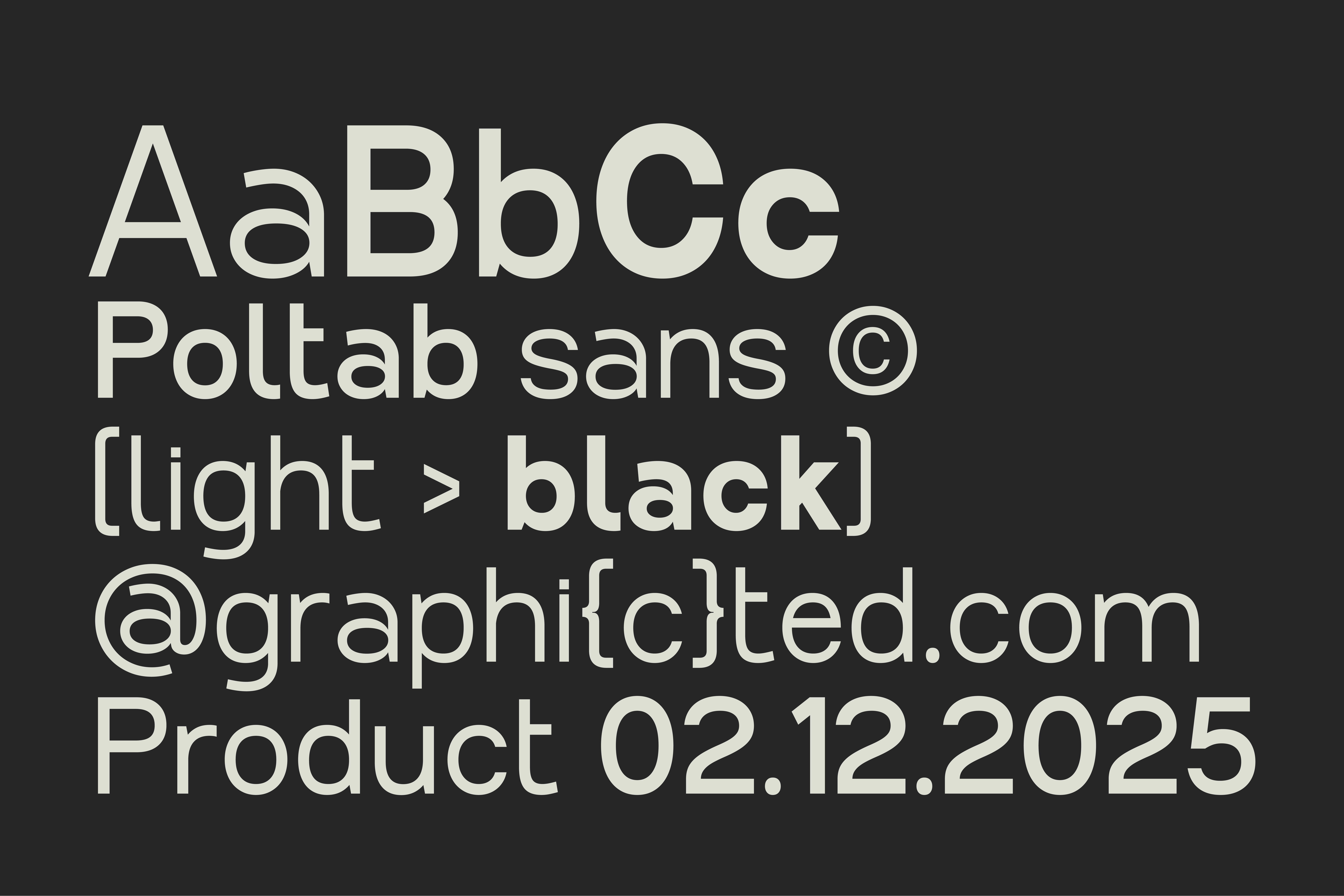 Modern sans serif font Poltab showcased in various weights light to black for digital design use perfect for bold minimalist graphic projects.