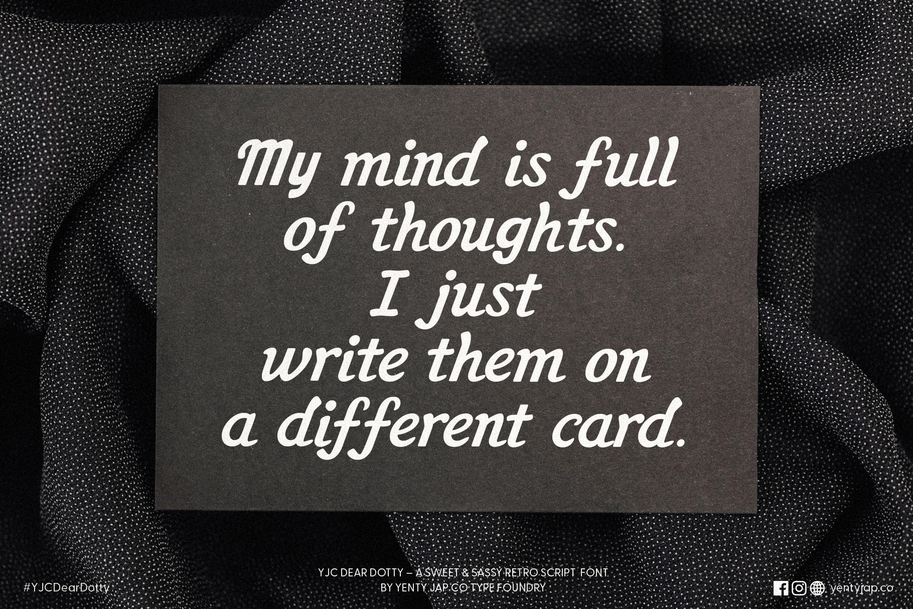 Dark card with handwritten-style Dear Dotty font about scattered thoughts