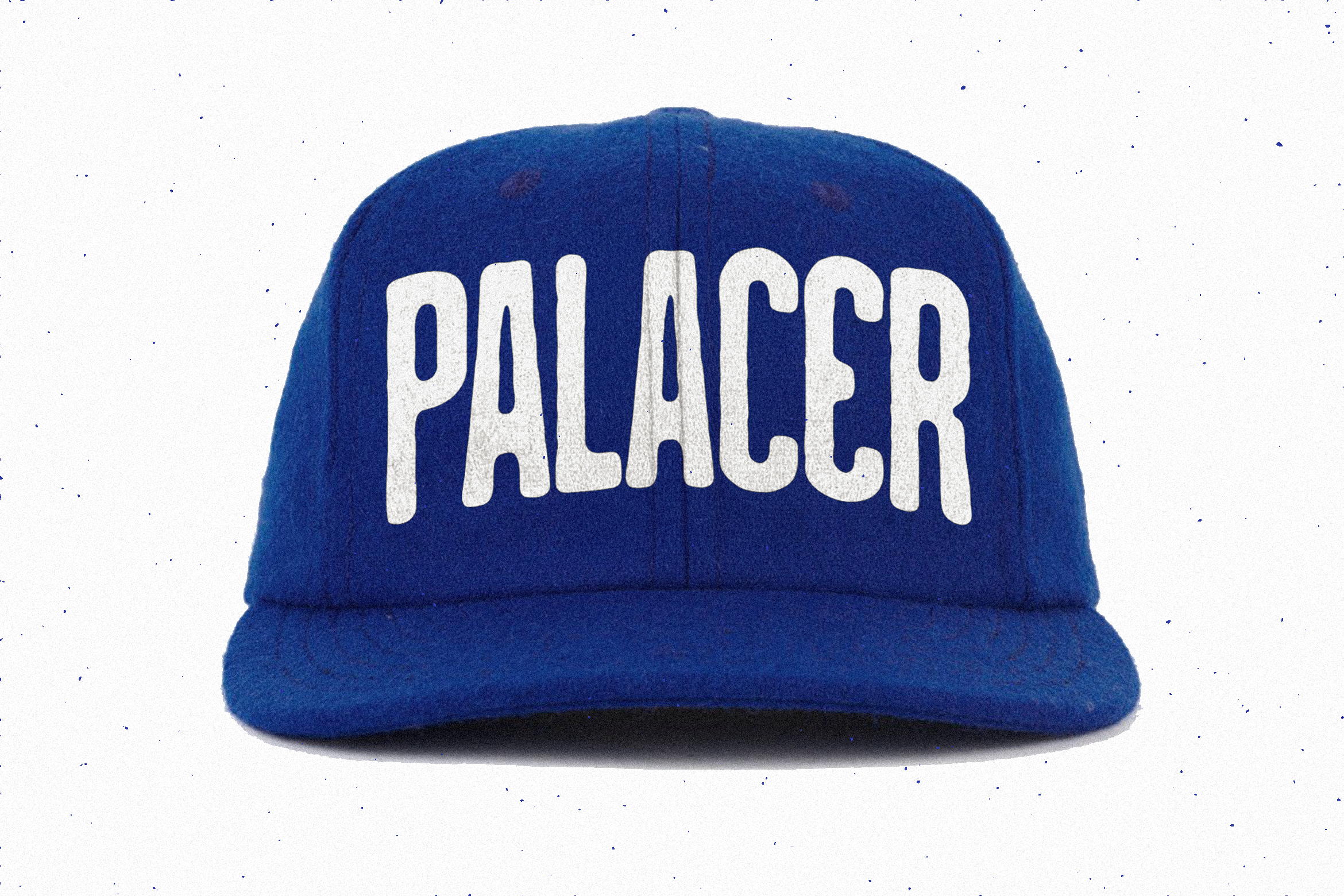 Blue cap mockup featuring bold white text Palacer ideal for designers creating apparel graphics and branding. Fashion template editable asset.