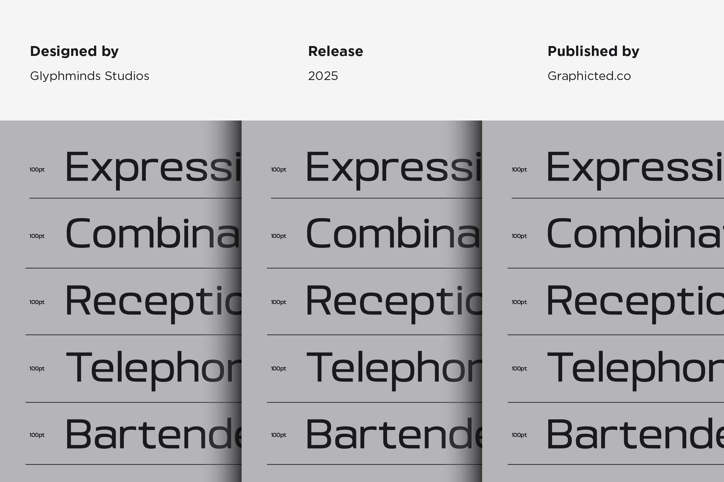 Font weights displayed thin to extra bold by Glyphminds Studios