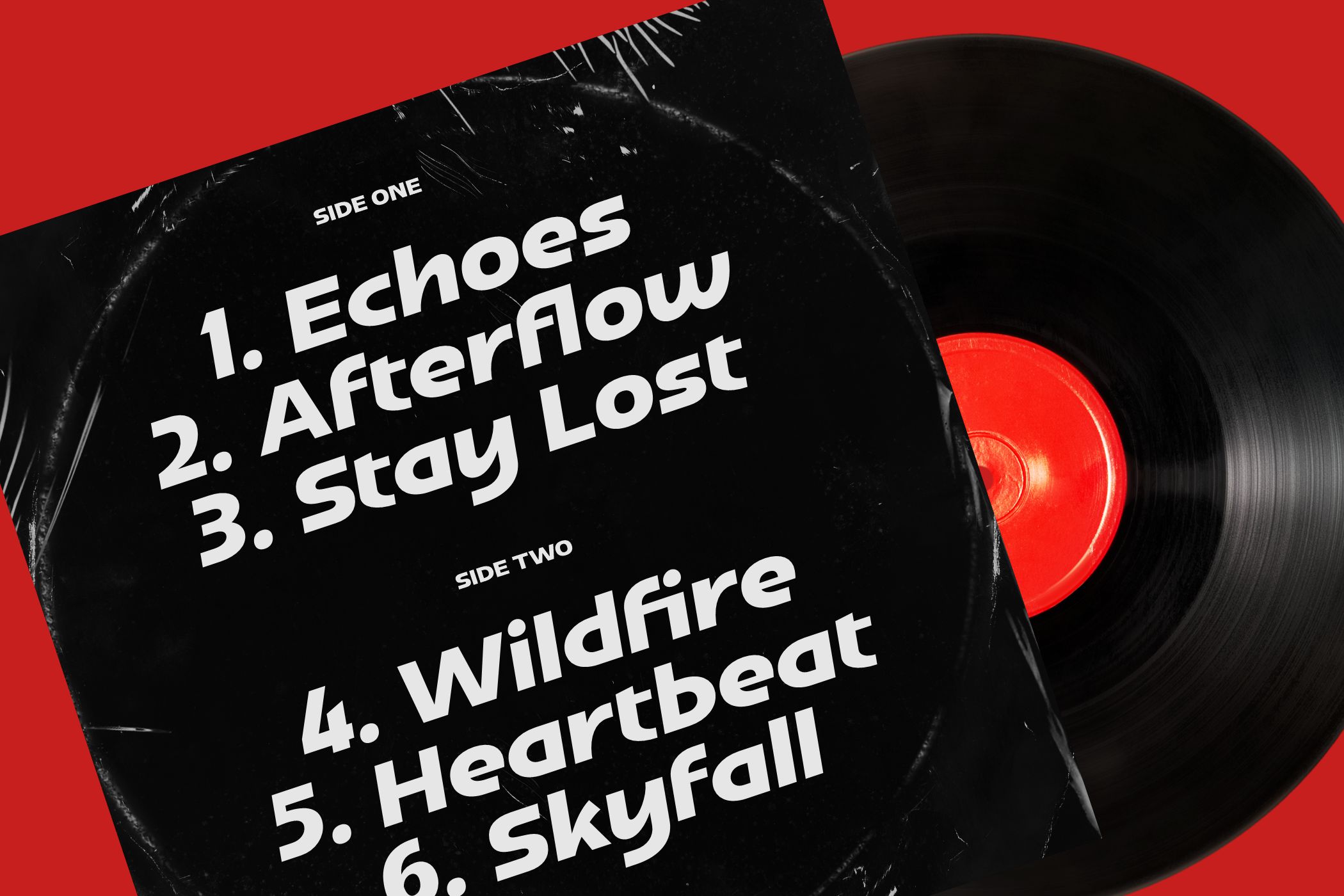 Vinyl record with track list showing songs like Echoes, Afterflow, Stay Lost, Wildfire