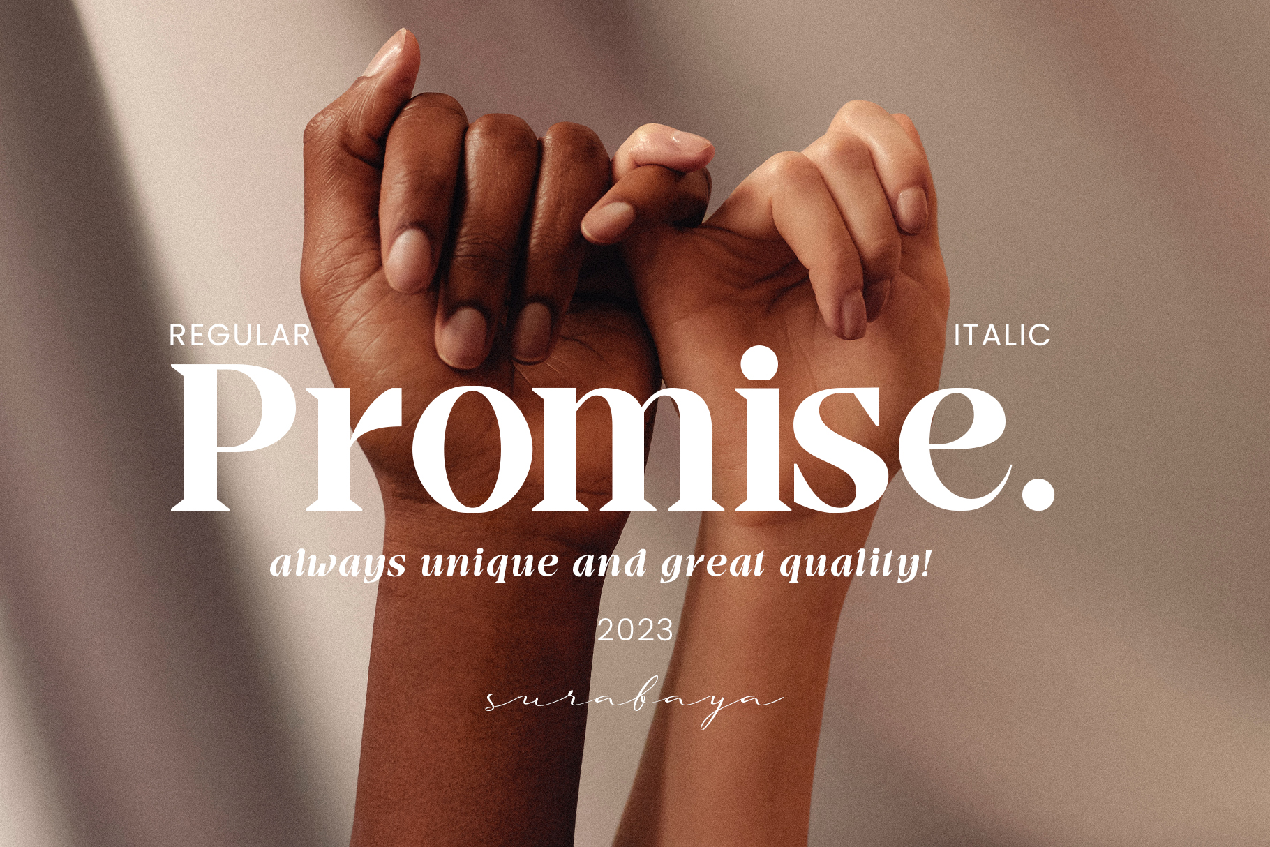Two hands holding pinky promise with Promise font family text overlay