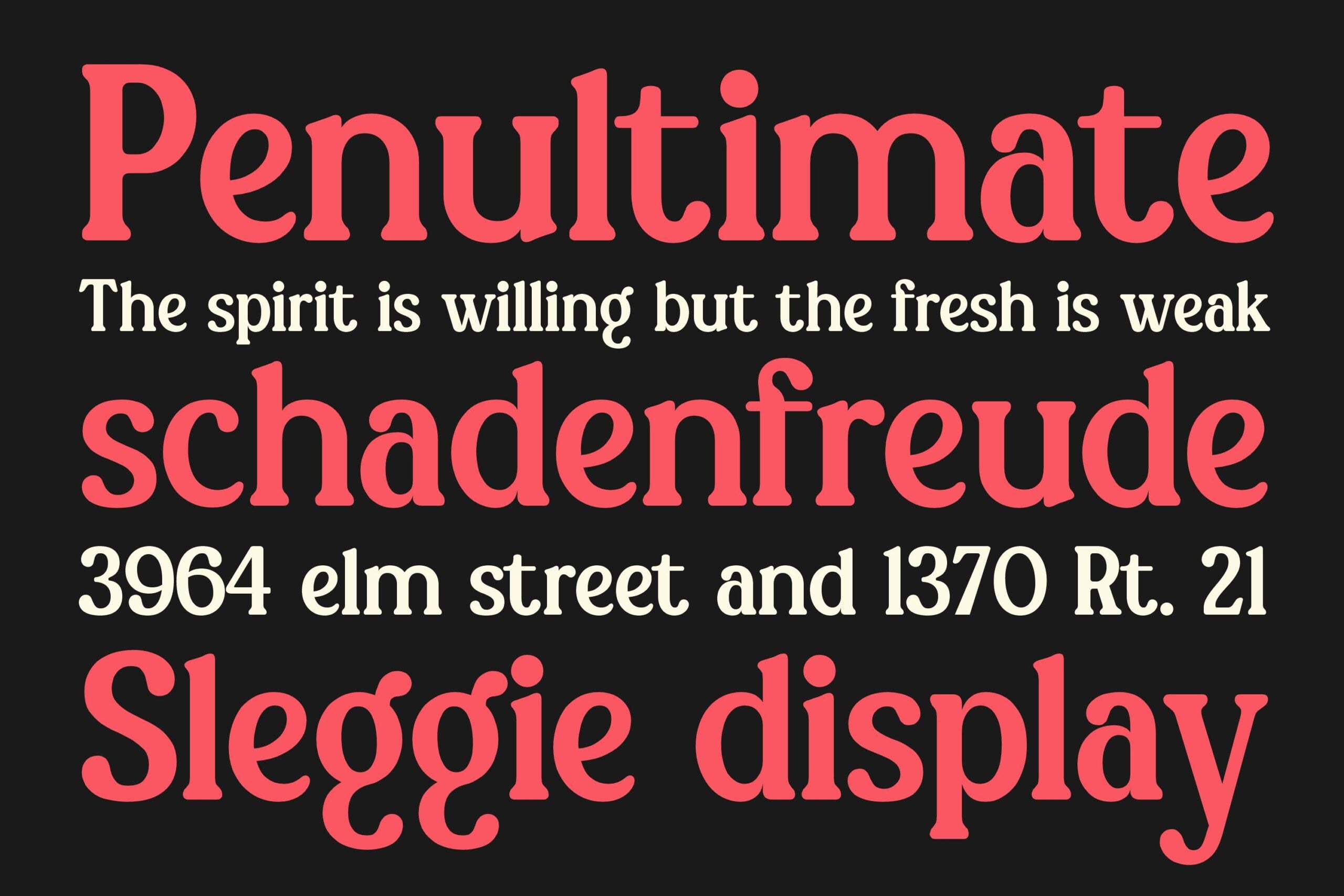 Sleggie display font in hot pink on dark background with sample text
