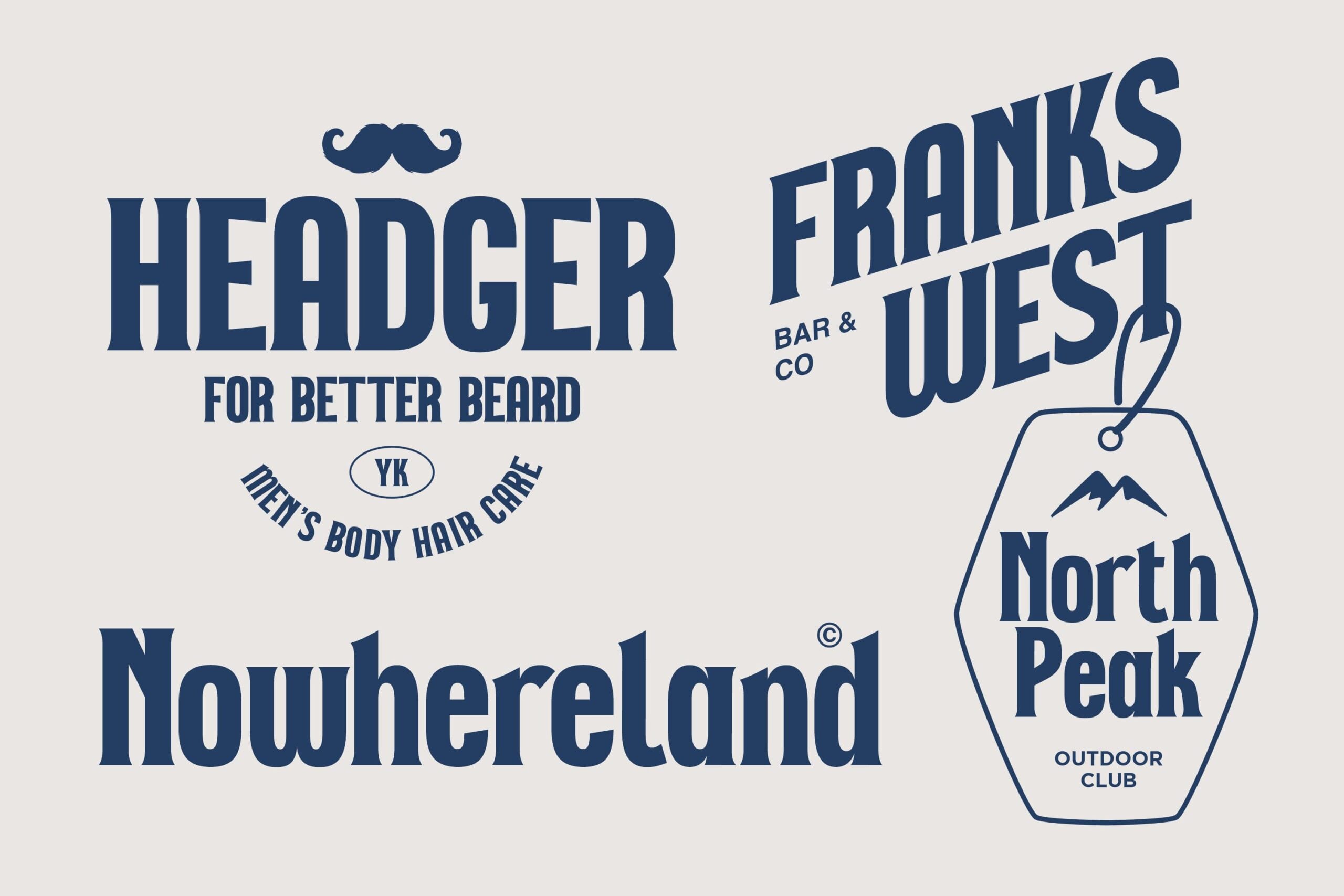 Multiple logo lockups using condensed bold sans serif type treatments