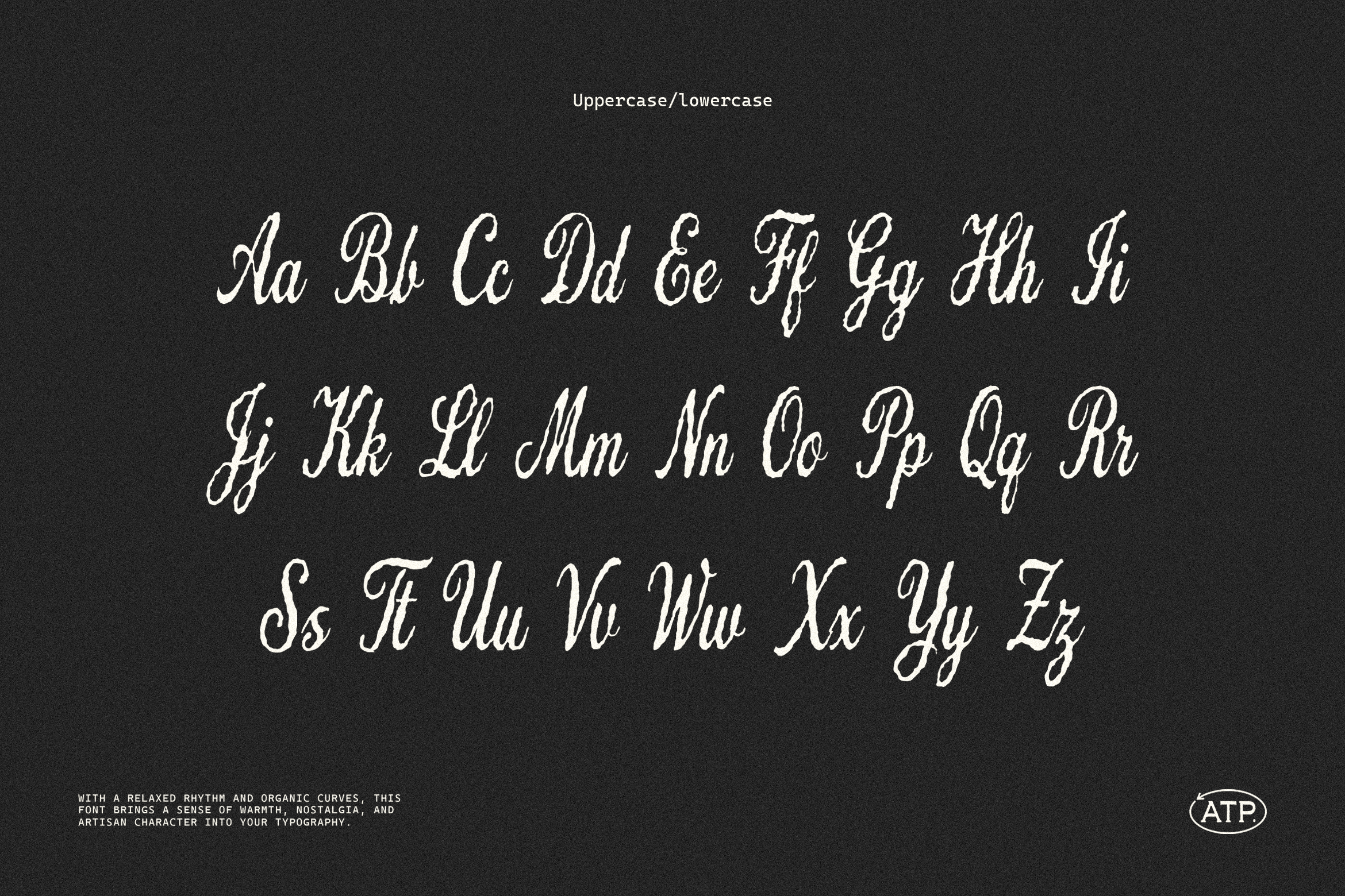Elegant script font showcasing uppercase and lowercase letters on dark background. Ideal for typography projects, graphic design, and digital assets.