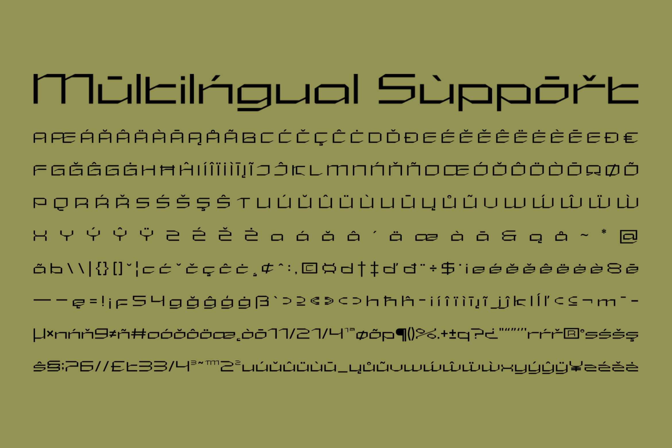Geometric font displaying multilingual character set with diacritics