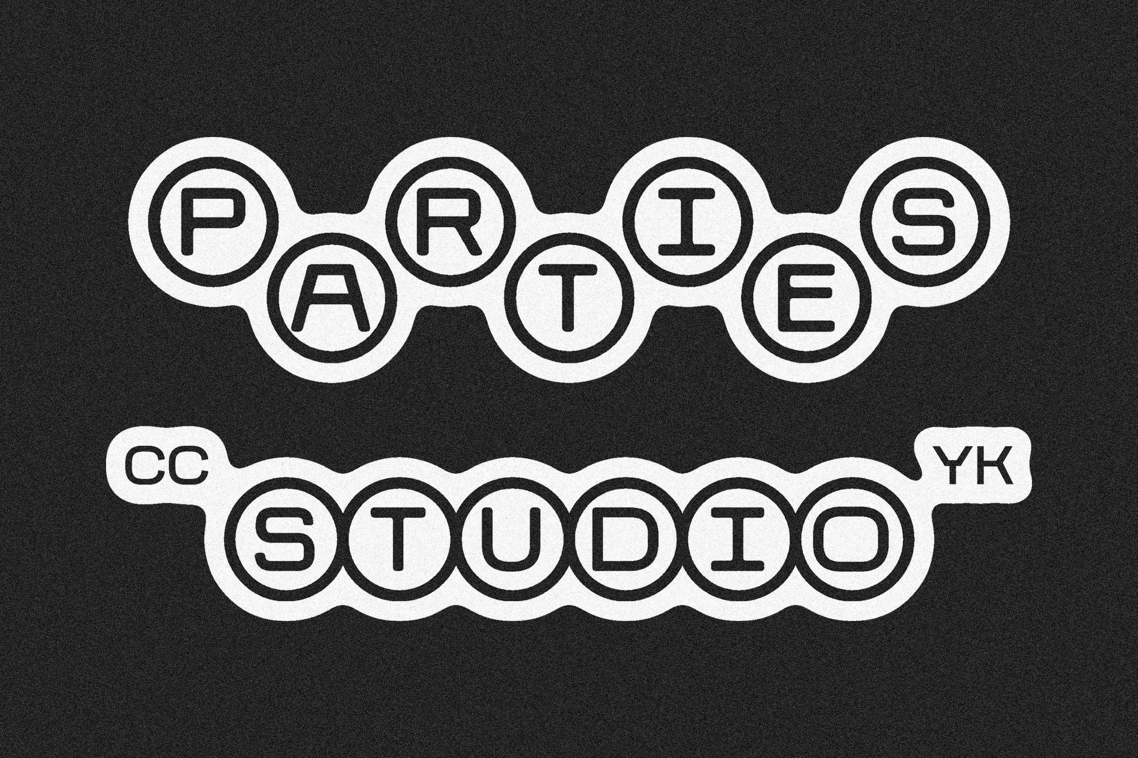 Retro typewriter-inspired font design with round key pattern on black background. Ideal for graphic designers seeking unique vintage typography elements.