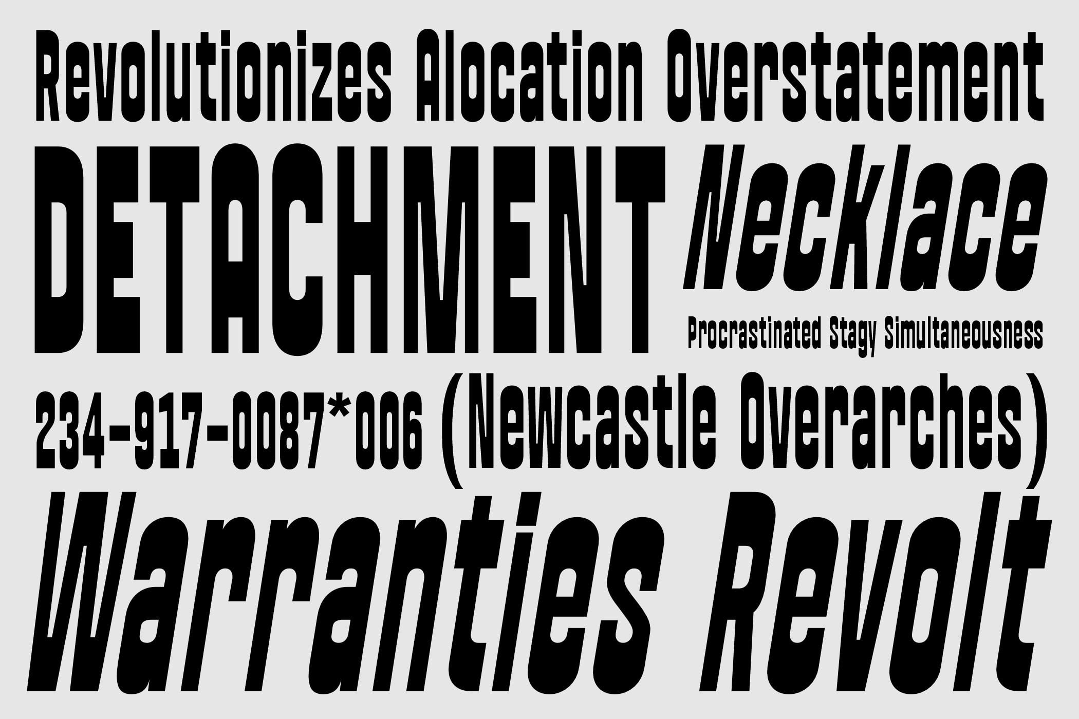 Grungy distressed sans serif font specimen with bold italic variations shown