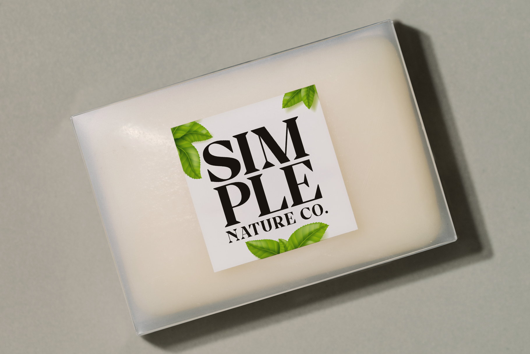 Simple Nature Co logo with green leaves on white label inside open box