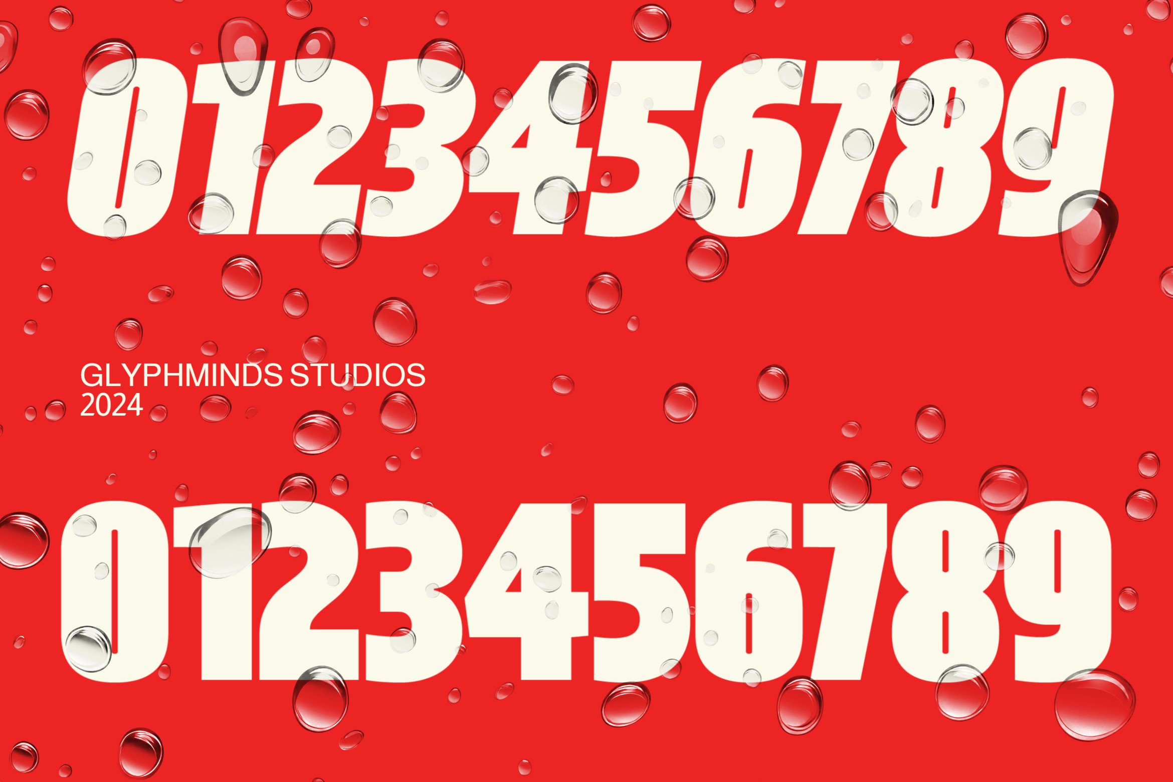 Large price numbers with water droplets scattered across red surface