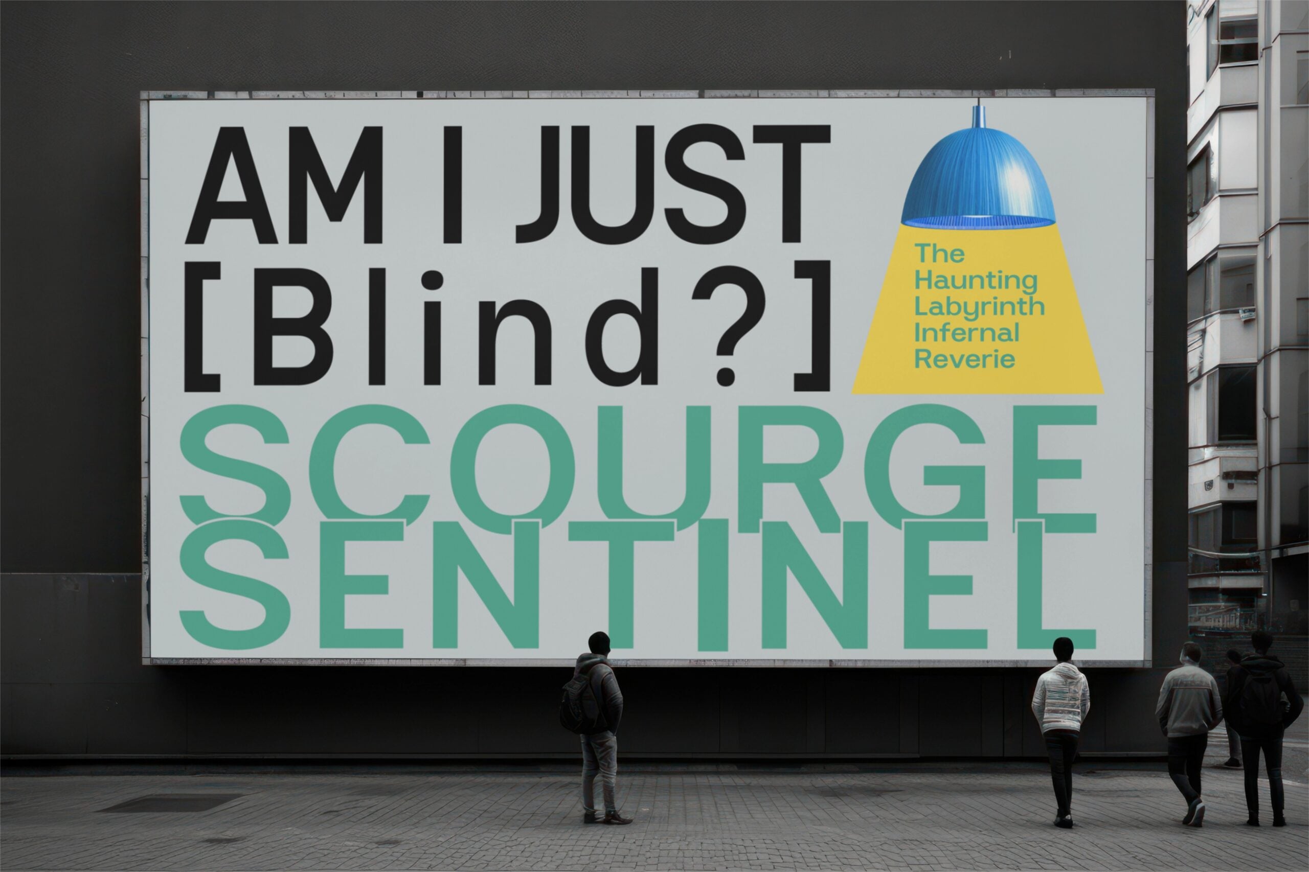 Scourge Sentinel billboard mockup with lamp illustration on urban wall