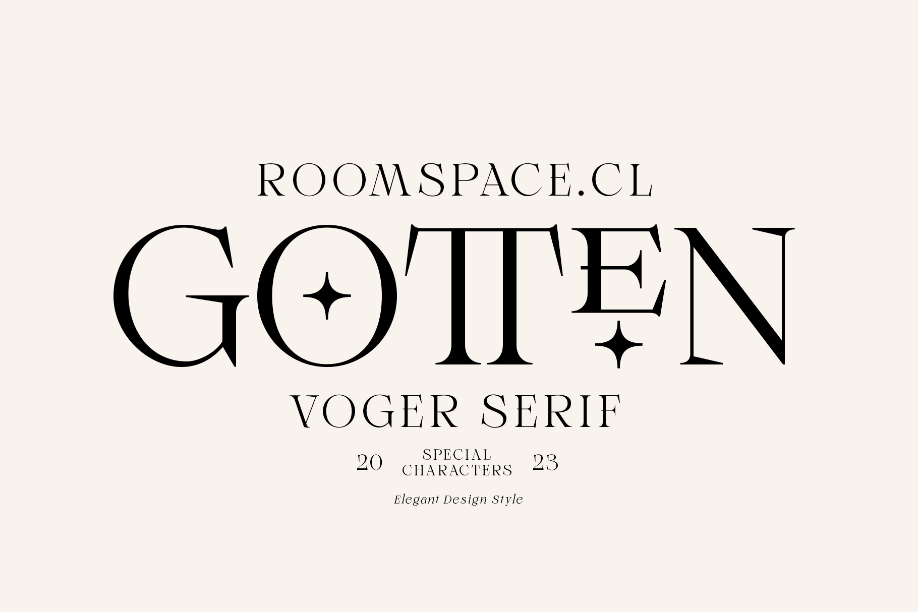 Voger Serif font display with decorative stars, special characters included