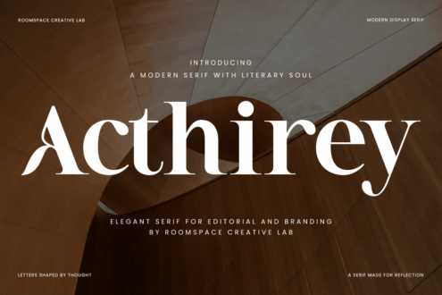 Acthirey serif font displayed in white on architectural ceiling background