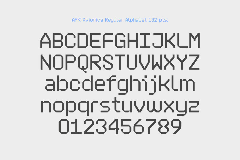 AFK Avionica Regular typeface showing uppercase, lowercase letters plus numbers