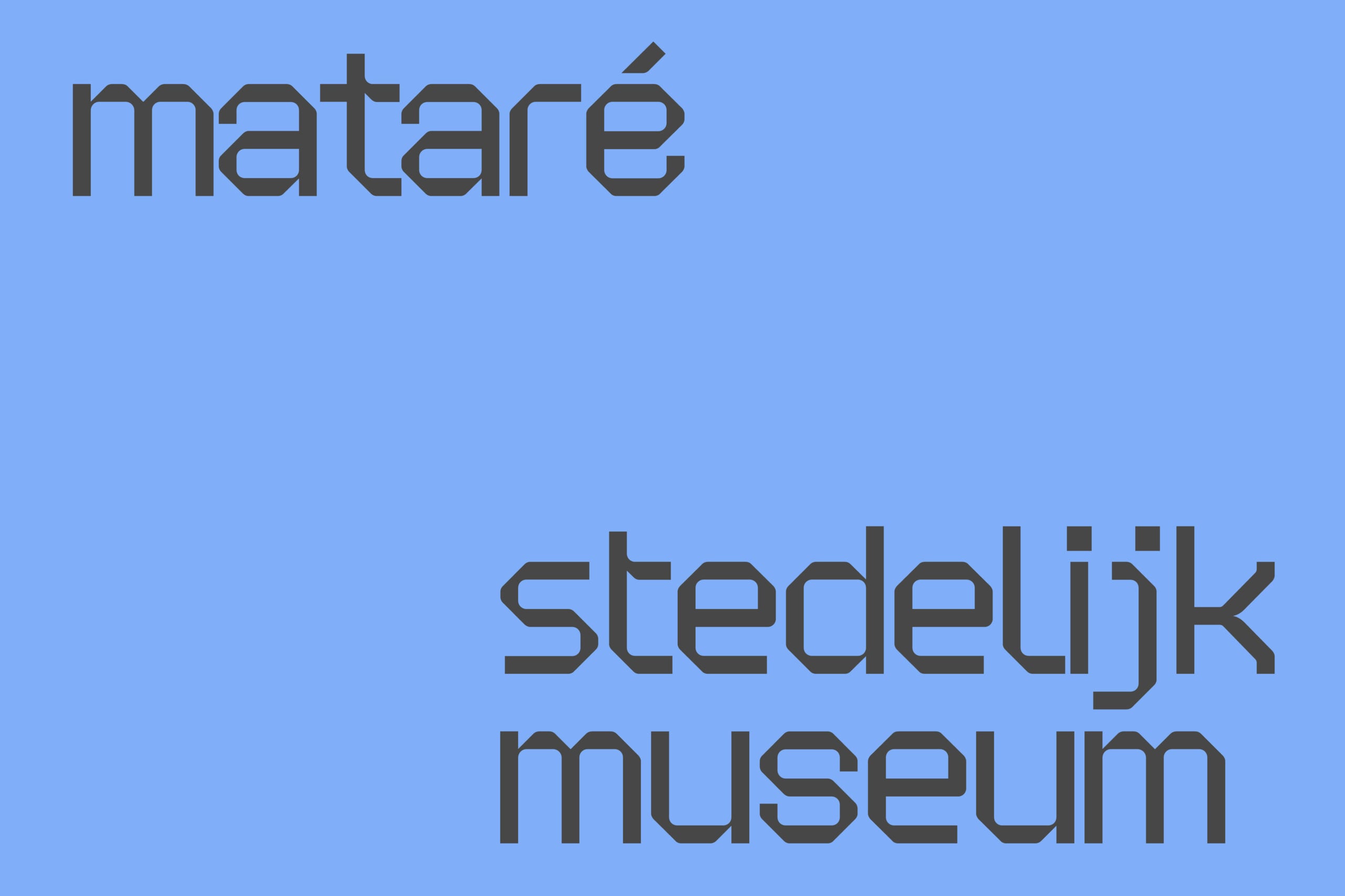 Mataré Stedelink Museum typeface with geometric letterforms on bright blue background