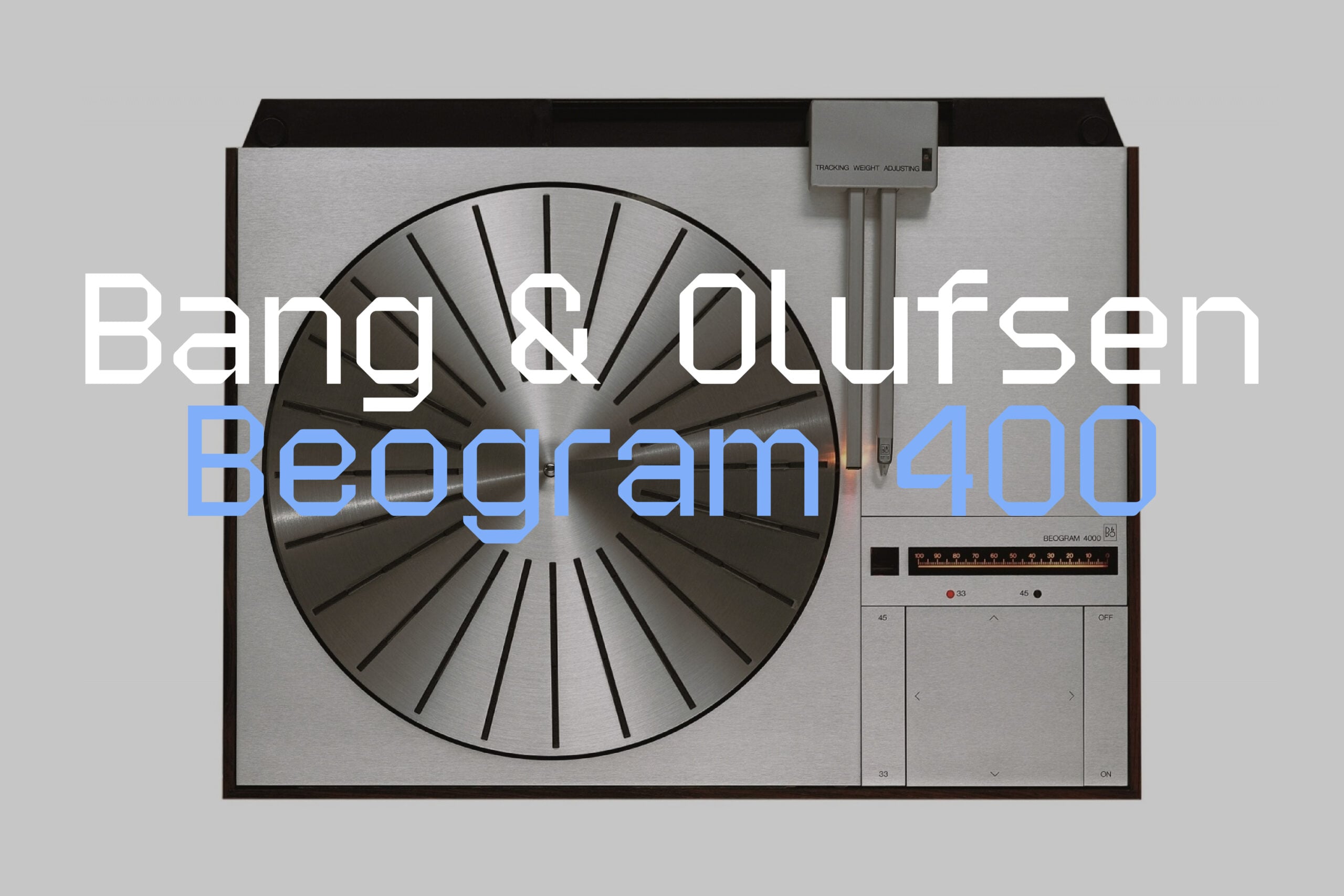 Vintage Beogram 4000 turntable mockup with tonearm over spinning record