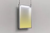 Hanging lightbox mockup with white to yellow gradient on neutral background