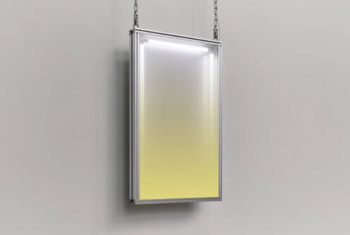 Hanging lightbox mockup with white to yellow gradient on neutral background