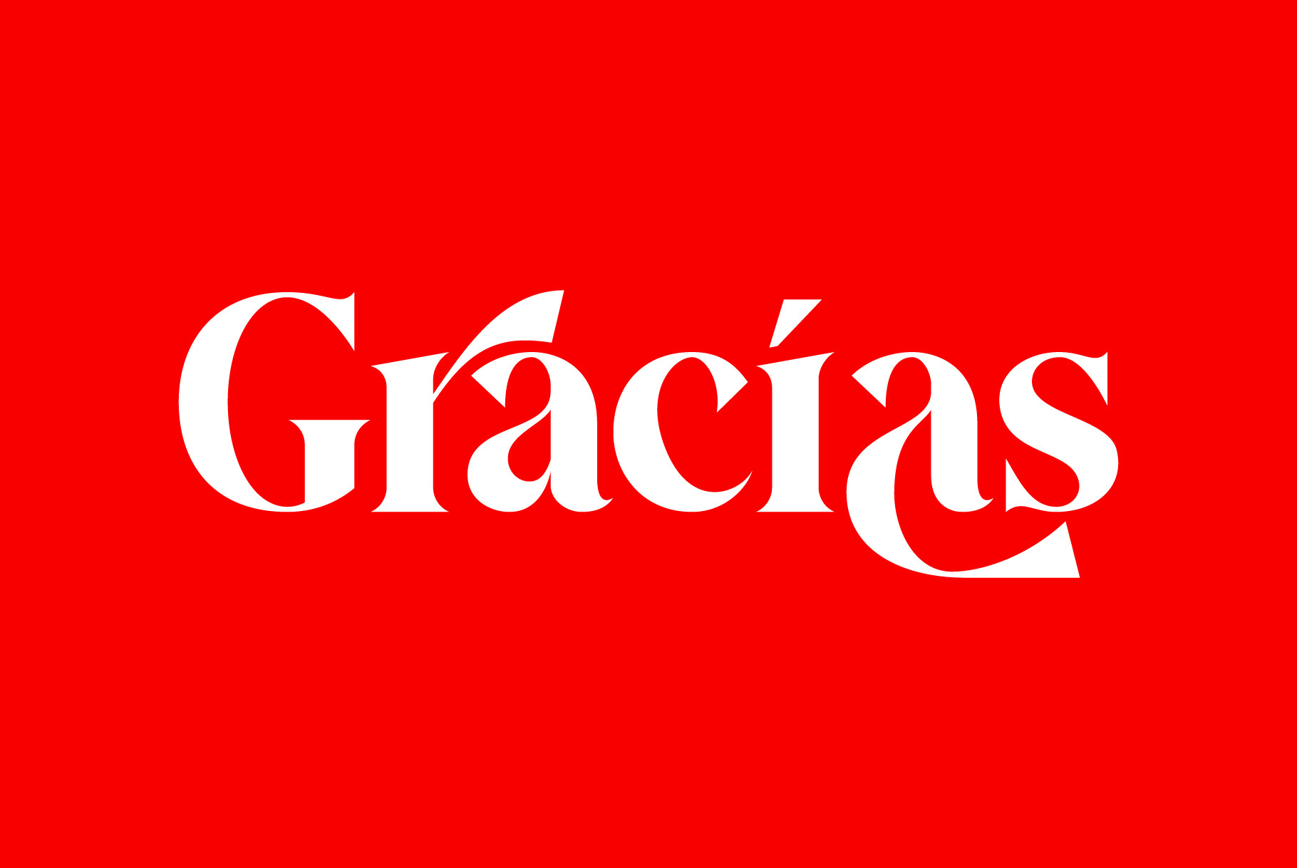Gracias serif font in white on bright red background