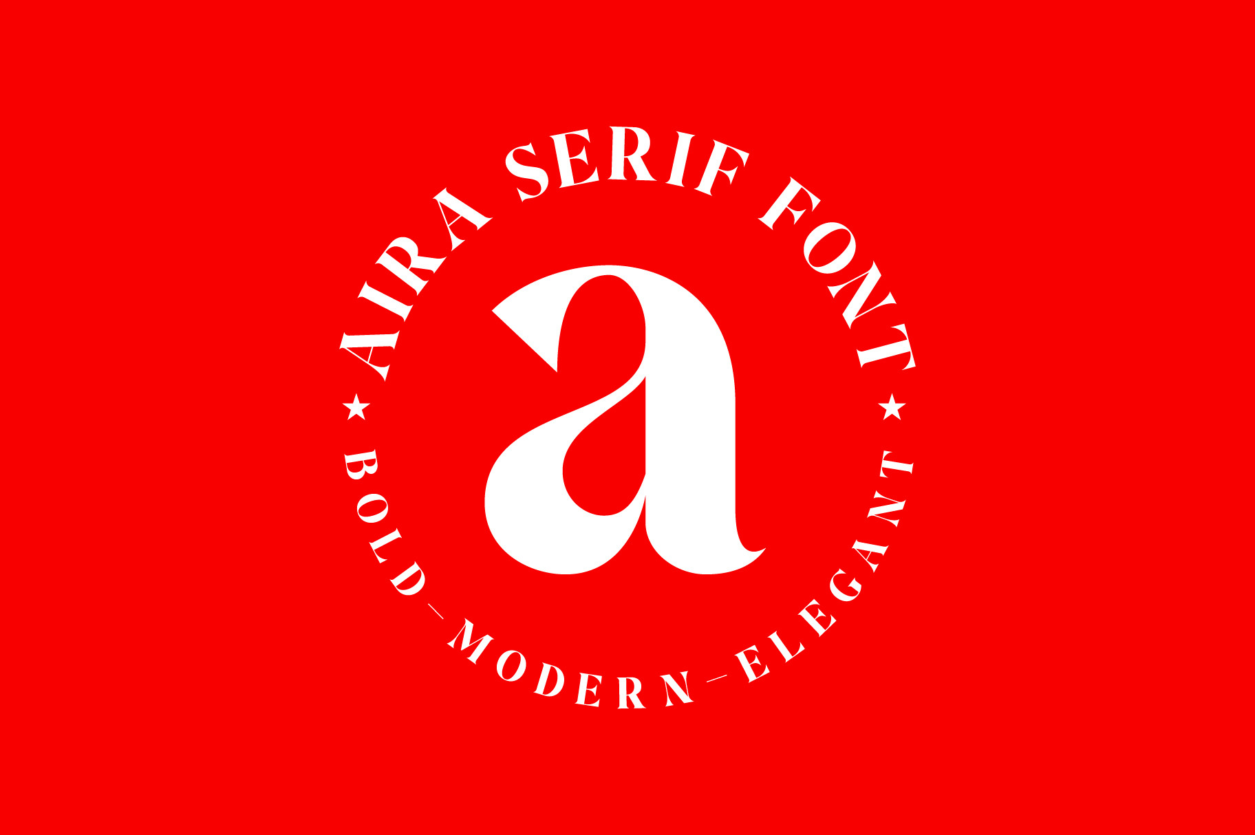 White serif letter A in circular badge with stars on solid red background