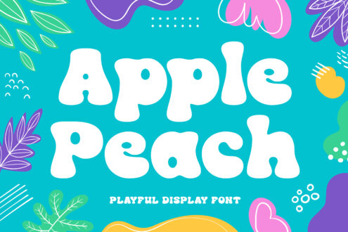 Apple Peach playful display font with colorful floral botanical elements turquoise