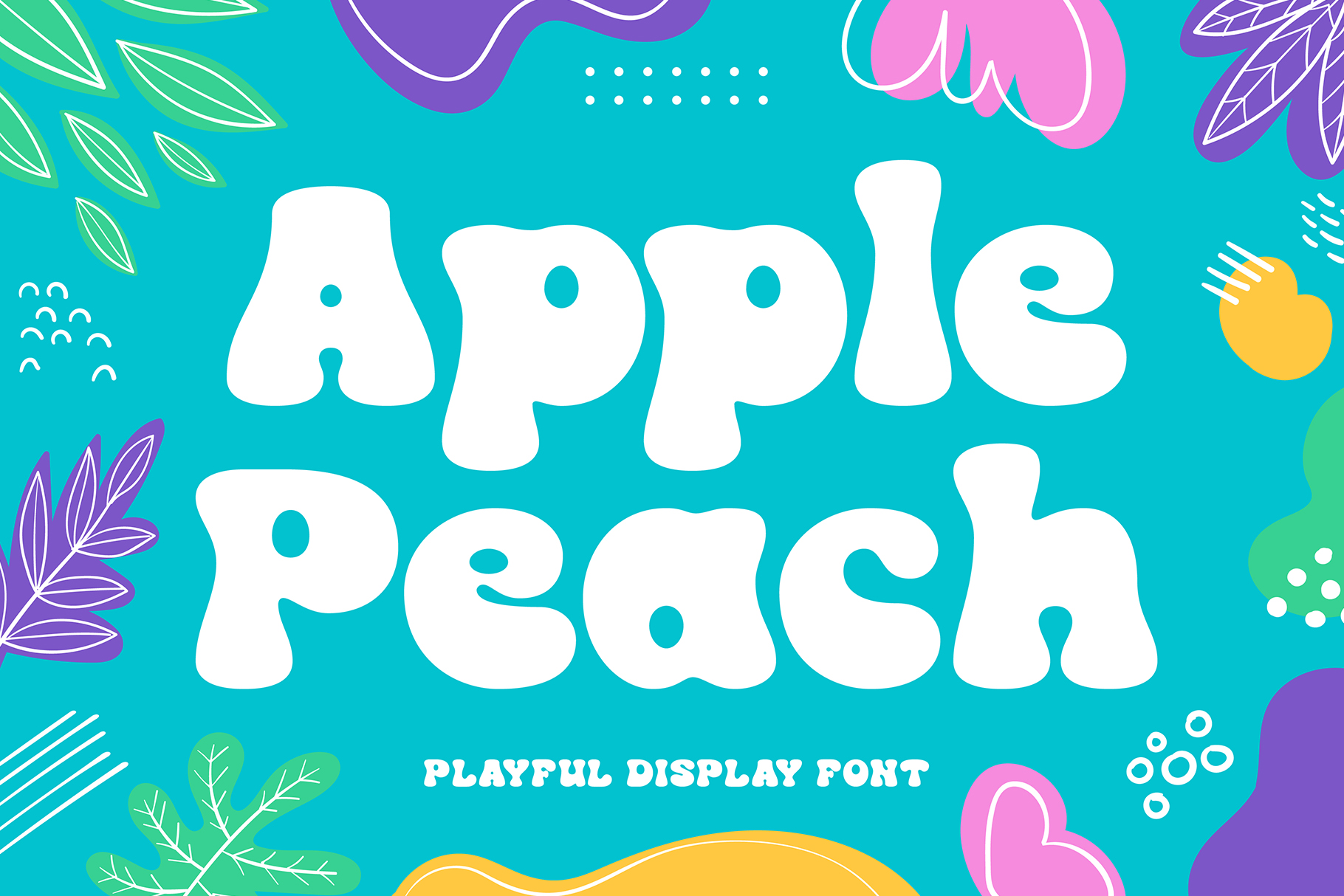Apple Peach playful display font with colorful floral botanical elements turquoise