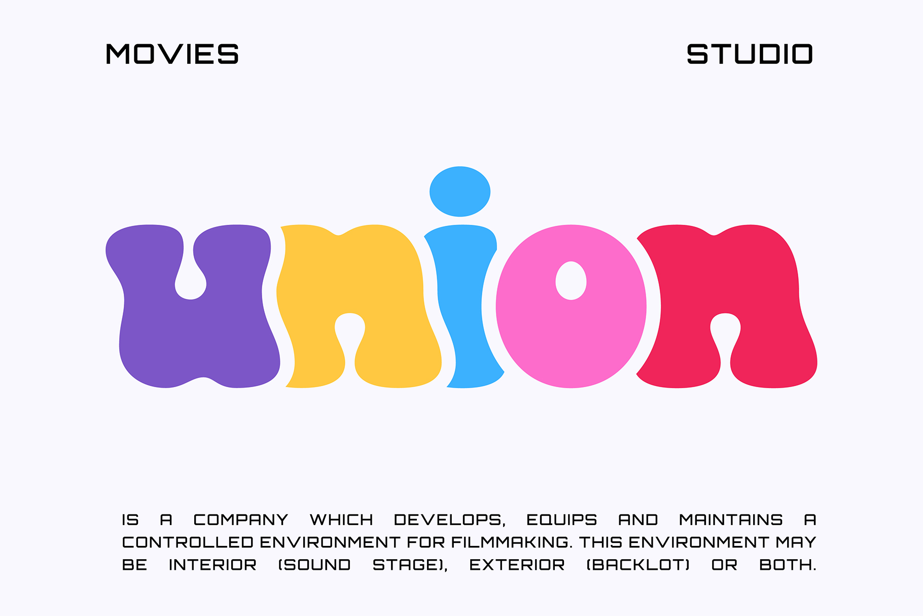 Colorful wavy letters spelling Studio above description text on light background
