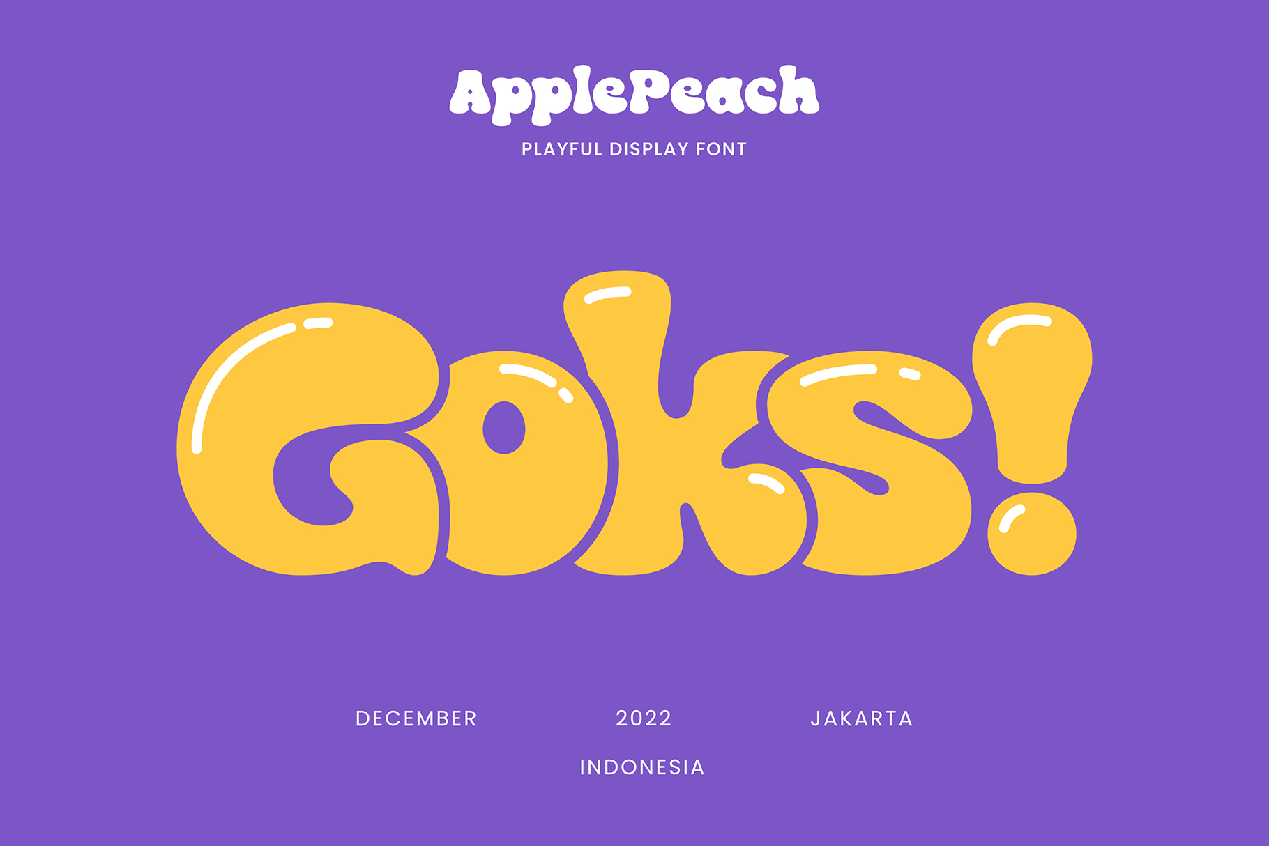 Purple background with yellow playful font spelling out word on display