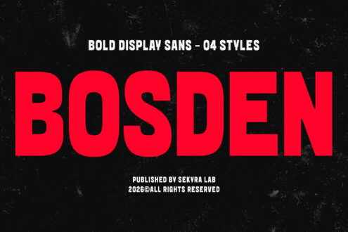 Bosden bold display sans font in neon pink with distressed black texture overlay