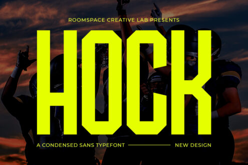 Sports event poster with oversized neon yellow sans serif type HOOK, dramatic sunset backdrop