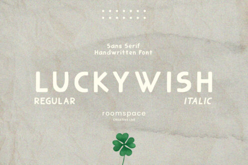 Sans serif handwritten font named LuckyWish with regular and italic styles. Ideal for designers seeking unique typography assets.