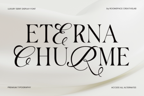 Premium display font showcase featuring ornate serif typeface sample on minimalist cream background