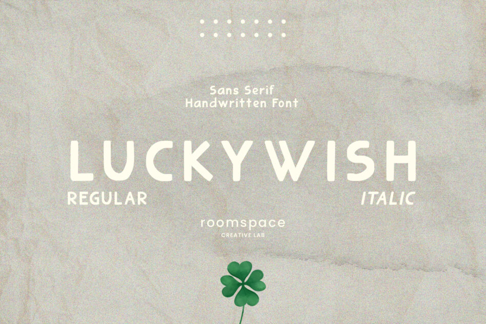 Sans serif handwritten font named LuckyWish with regular and italic styles. Ideal for designers seeking unique typography assets.