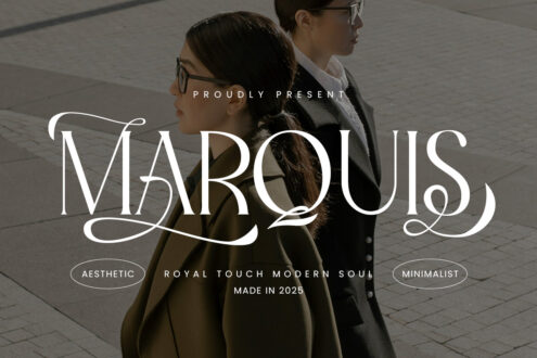 Marqous brand campaign with two people in minimalist outfits on urban pavement
