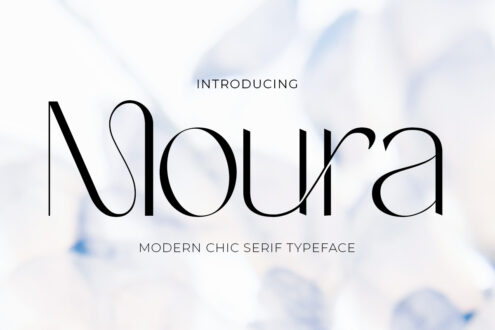 Noura modern chic serif typeface introduction on soft blurred background