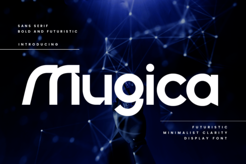 Magica font intro screen showing large white letters on digital network background