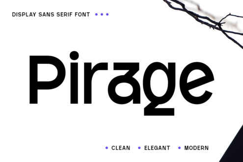 Pirage sans serif font specimen displaying uppercase, lowercase, numbers plus special characters