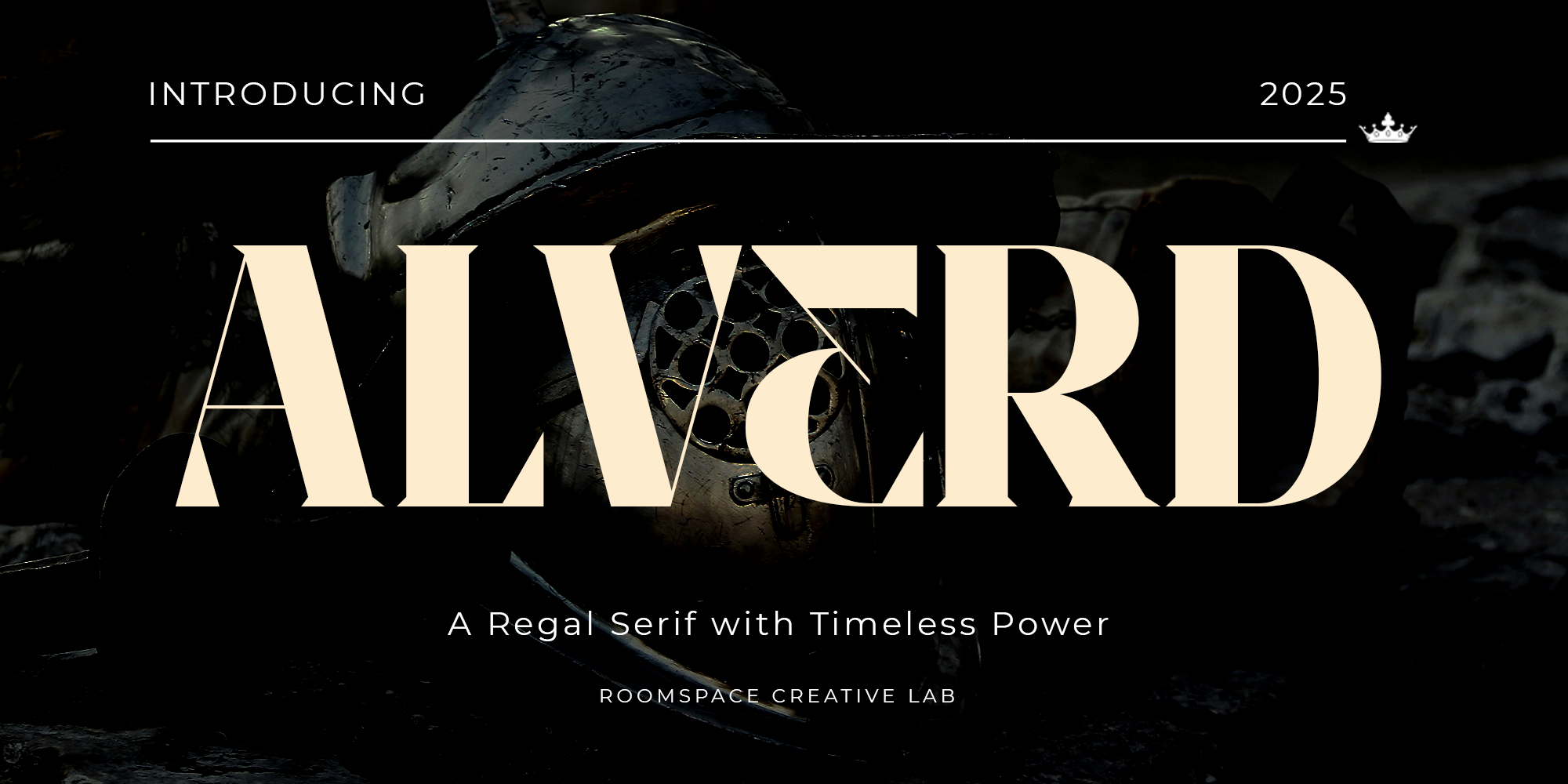 Aiwerd serif font on dark background with sword imagery, 2025 intro text