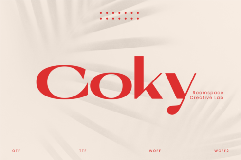 Coky typeface in red with Roomspace Creative Lab branding on cream background