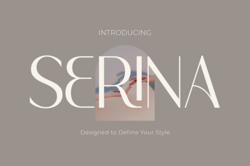 Serina font introduction card with overlaid fashion photo, tagline Designed to Define Your Style