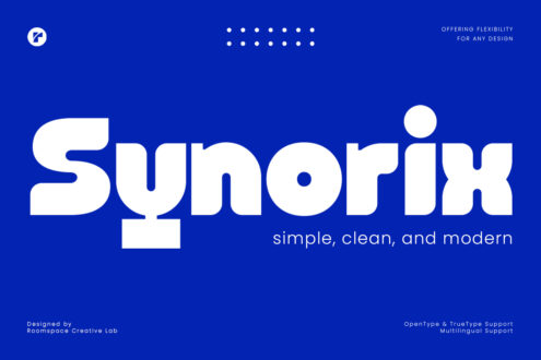 Sunorix typeface logo in white on blue with subtitle simple clean modern