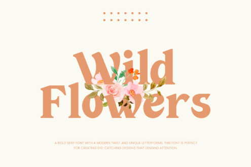 Wild Flowers serif font display with embedded blooms in peach letterforms