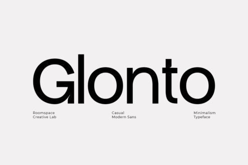 Glonto modern sans-serif typeface display on light background with descriptors