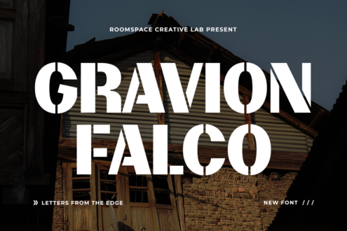 Abandoned wooden house at dusk with Granion Falco font displayed over it