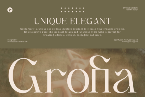 Grofia Serif typeface display showing elegant wave-like letter terminals