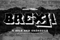 Graffiti-style BREXTH font display on weathered brick wall with white outlined letters