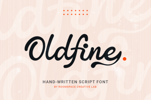 Oldgine hand-written script font display with decorative dots on cream background